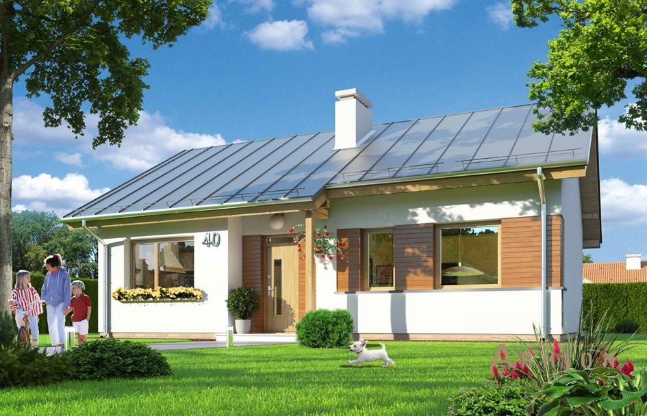 1. Проект одноэтажного дома в канадском стиле с двускатной кровлей, mp-047, площадью - 81 кв c мансардой, терассой