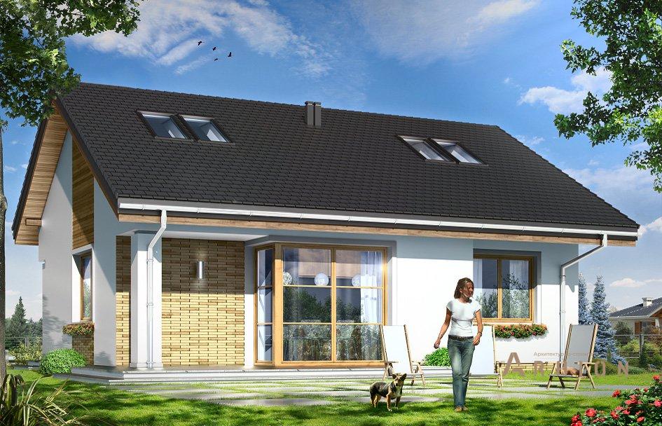 5. Проект одноэтажного дома в канадском стиле с двускатной кровлей, mp-049, площадью - 110 кв c мансардой, терассой