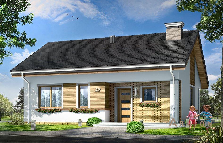 1. Проект одноэтажного дома в канадском стиле с двускатной кровлей, mp-049, площадью - 110 кв c мансардой, терассой