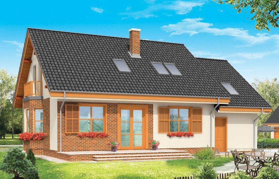 2. Проект одноэтажного дома в прованском стиле с двускатной кровлей, mp-050, площадью - 173 кв c мансардой, терассой, балконом, гаражом, эркером