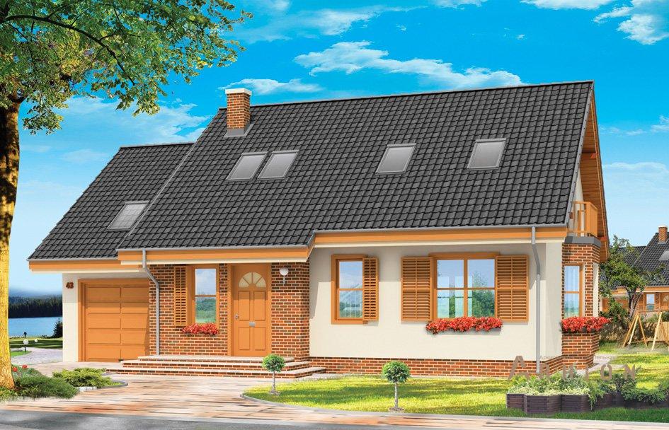 1. Проект одноэтажного дома в прованском стиле с двускатной кровлей, mp-050, площадью - 173 кв c мансардой, терассой, балконом, гаражом, эркером