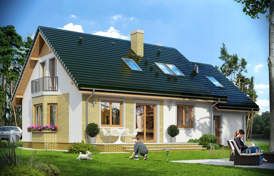 3. Проект одноэтажного дома в прованском стиле с двускатной кровлей, mp-055, площадью - 188 кв c мансардой, терассой, балконом, гаражом, эркером