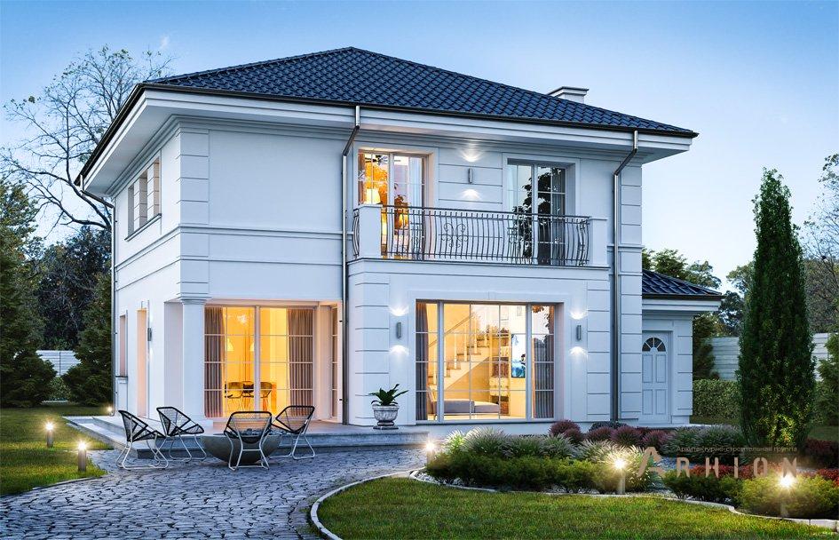 6. Проект двухэтажного дома в современном классическом стиле с четырехскатной, mp-056, площадью - 224 кв c терассой, балконом, гаражом, эркером