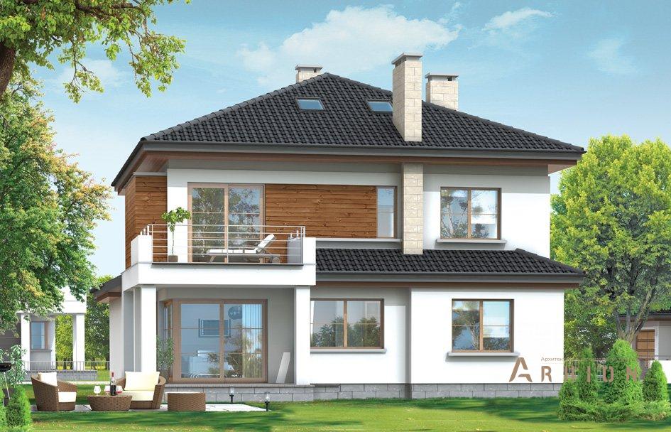 2. Проект двухэтажного дома в современном стиле с четырехскатной, mp-057, площадью - 375 кв c цокольным этажом, мансардой, терассой, балконом, гаражом