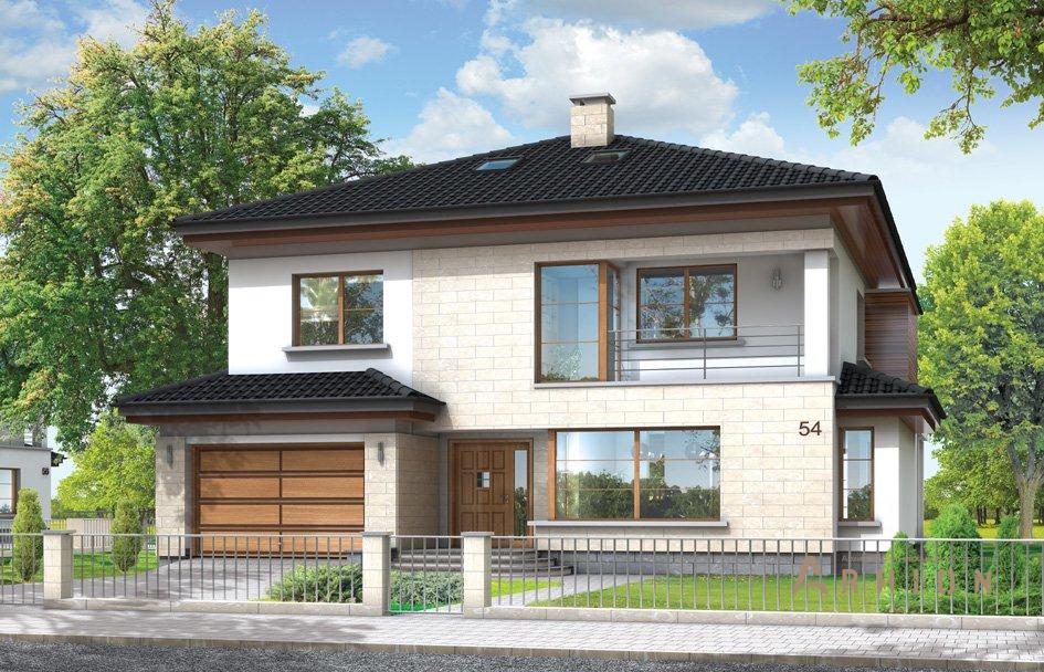 1. Проект двухэтажного дома в современном стиле с четырехскатной, mp-057, площадью - 375 кв c цокольным этажом, мансардой, терассой, балконом, гаражом