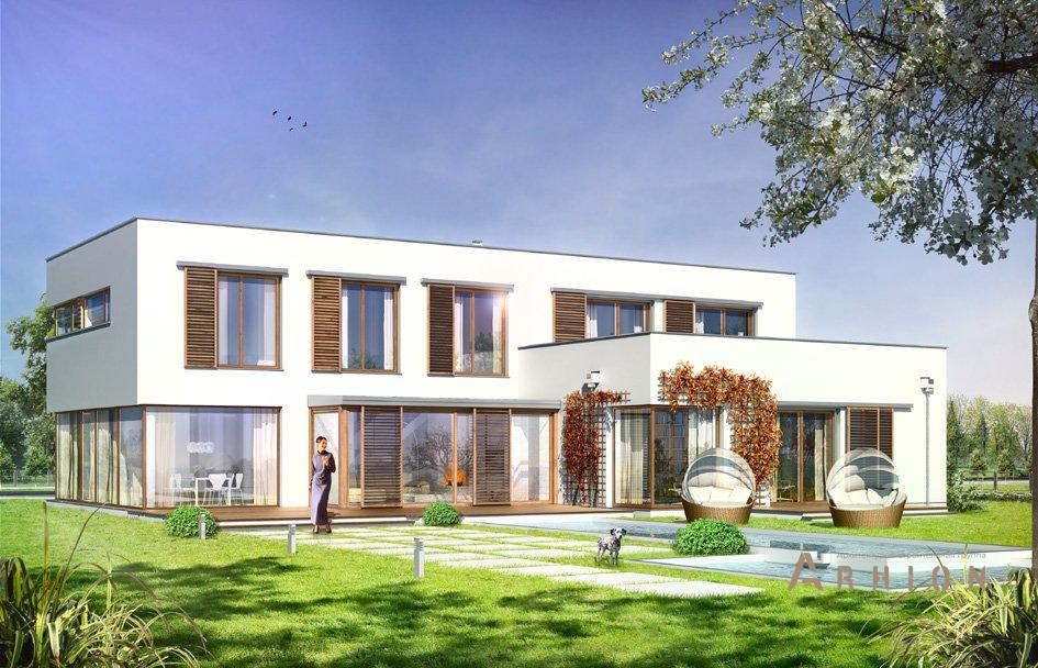 2. Проект двухэтажного дома в стиле минимализм с плоской кровлей , mp-060, площадью - 433 кв c терассой, гаражом