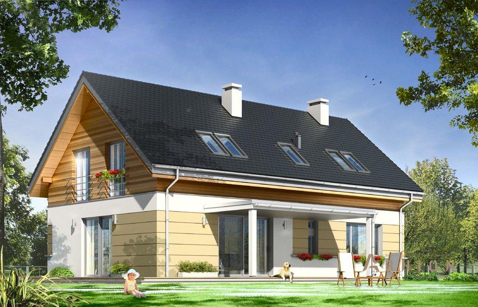 3. Проект одноэтажного дома в европейском стиле с двускатной кровлей, mp-063, площадью - 219 кв c мансардой, терассой, гаражом