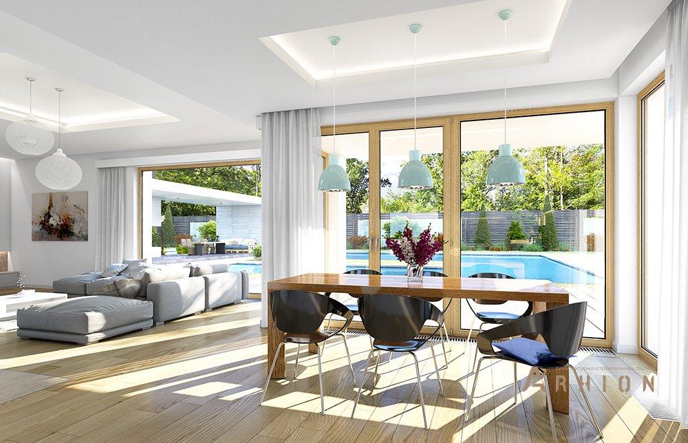 2. Проект одноэтажного дома в европейском стиле с двускатной кровлей, mp-064, площадью - 240 кв c мансардой, терассой, гаражом