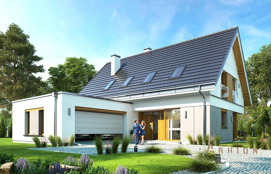 1. Проект одноэтажного дома в европейском стиле с двускатной кровлей, mp-064, площадью - 240 кв c мансардой, терассой, гаражом