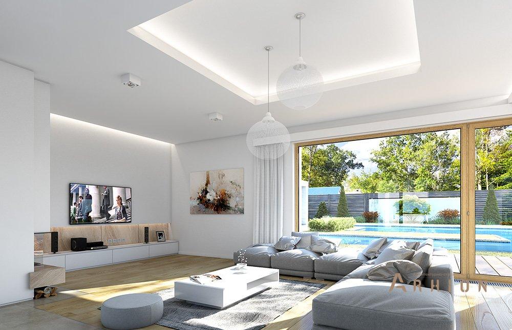 5. Проект одноэтажного дома в европейском стиле с двускатной кровлей, mp-065, площадью - 198 кв c мансардой, терассой, гаражом