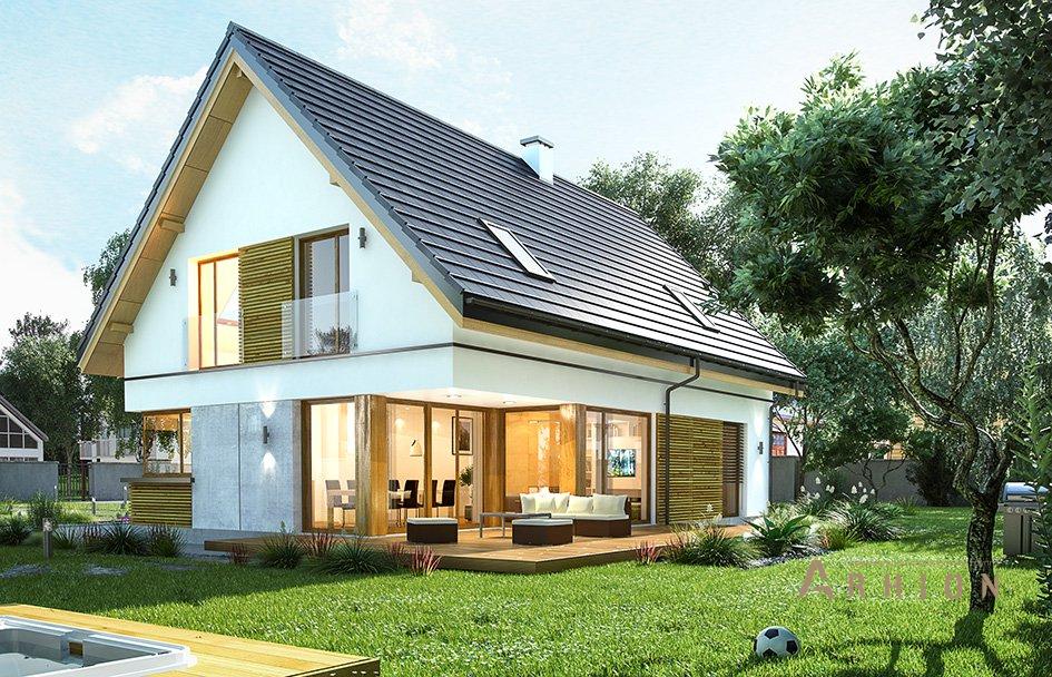 2. Проект одноэтажного дома в современном стиле с двускатной кровлей, mp-067, площадью - 252 кв c мансардой, терассой, гаражом