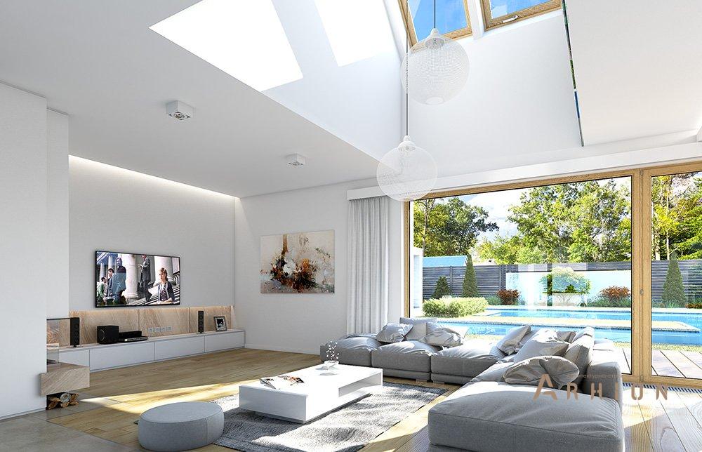 4. Проект одноэтажного дома в европейском стиле с двускатной кровлей, mp-068, площадью - 259 кв c мансардой, терассой, гаражом, вторым светом