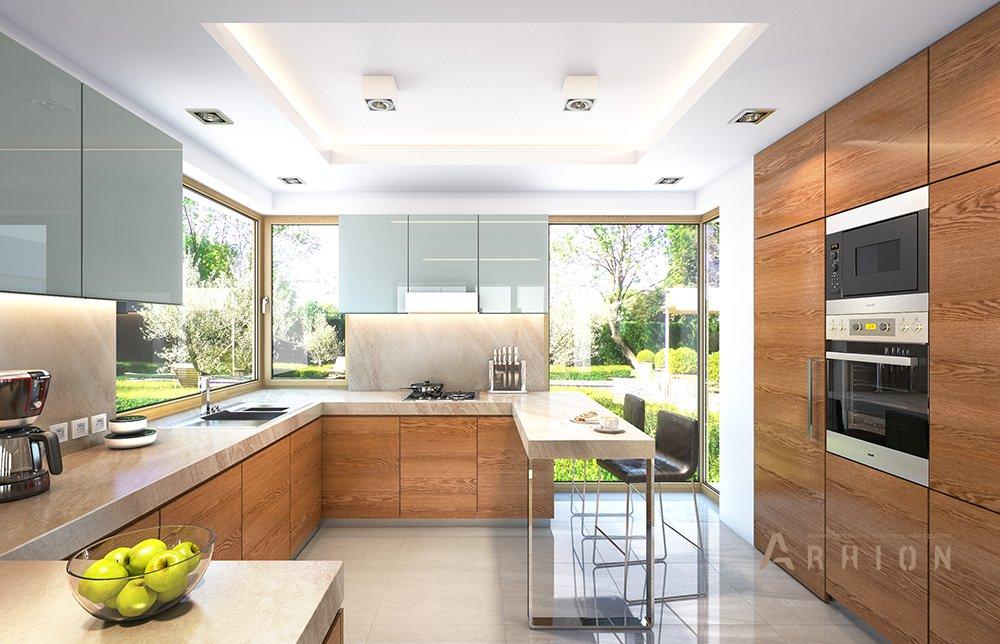 3. Проект одноэтажного дома в европейском стиле с двускатной кровлей, mp-068, площадью - 259 кв c мансардой, терассой, гаражом, вторым светом