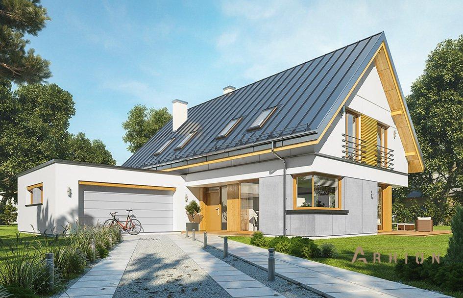 1. Проект одноэтажного дома в европейском стиле с двускатной кровлей, mp-068, площадью - 259 кв c мансардой, терассой, гаражом, вторым светом