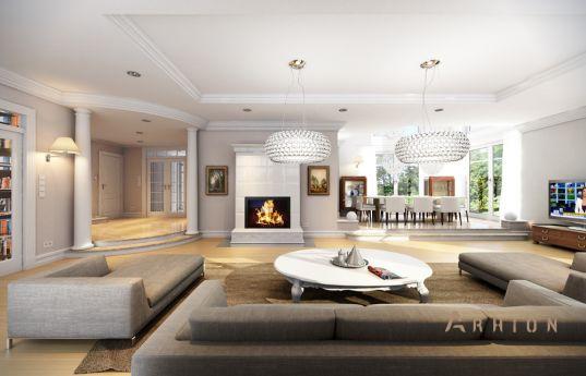 2. Проект одноэтажного дома в американском стиле с двускатной кровлей, mp-070, площадью - 407 кв c цокольным этажом, мансардой, сауной, терассой, балконом, гаражом, вторым светом