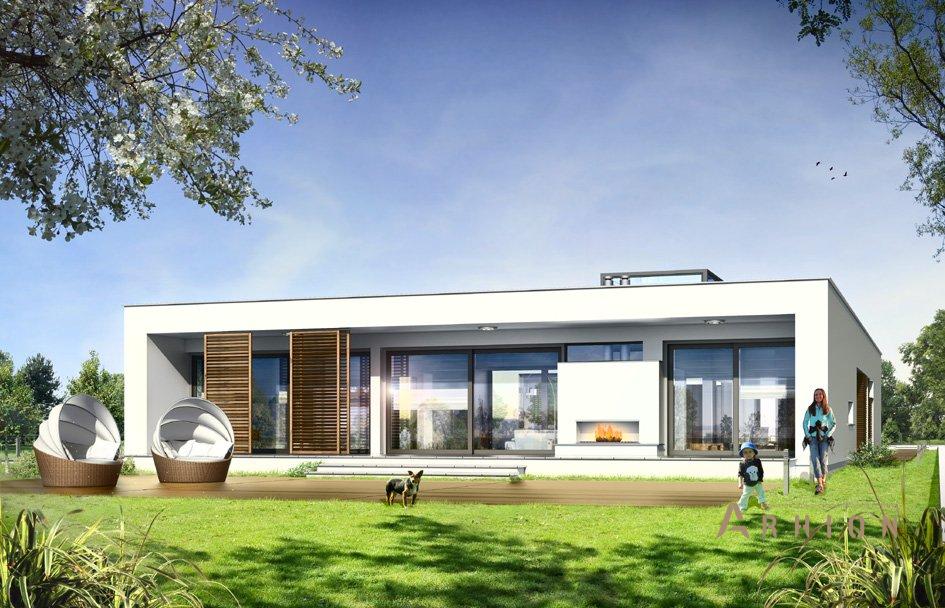 3. Проект одноэтажного дома в стиле минимализм с плоской кровлей , mp-071, площадью - 369 кв c терассой, гаражом