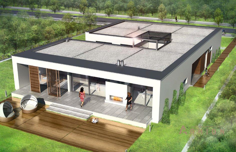 5. Проект одноэтажного дома в стиле минимализм с плоской кровлей , mp-071, площадью - 369 кв c терассой, гаражом