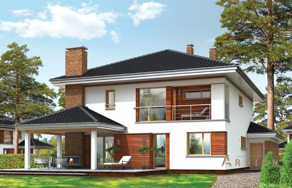 2. Проект двухэтажного дома в современном стиле с четырехскатной, mp-072, площадью - 325 кв c сауной, терассой, балконом, гаражом, эркером, вторым светом