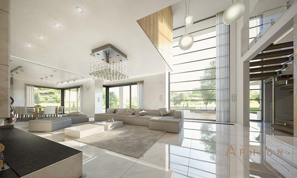 4. Проект двухэтажного дома в стиле хай-тек с четырехскатной, mp-075, площадью - 428 кв c сауной, терассой, балконом, гаражом, эркером, вторым светом