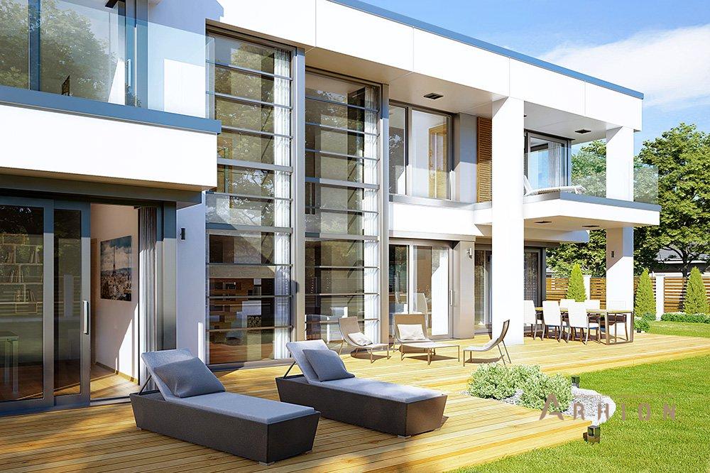 5. Проект двухэтажного дома в стиле хай-тек с четырехскатной, mp-076, площадью - 315 кв c терассой, балконом, гаражом, вторым светом