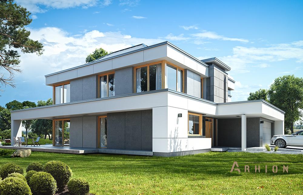 10. Проект двухэтажного дома в стиле хай-тек с многоскатной кровлей, mp-077, площадью - 367 кв c терассой, балконом, гаражом