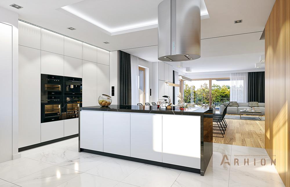 6. Проект двухэтажного дома в стиле хай-тек с многоскатной кровлей, mp-077, площадью - 367 кв c терассой, балконом, гаражом