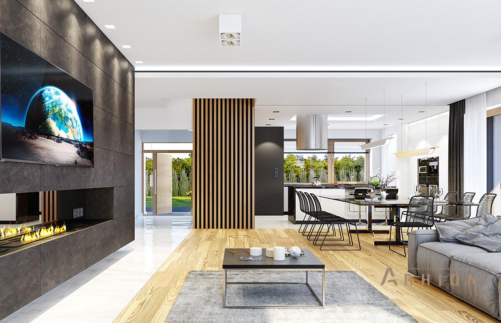 2. Проект двухэтажного дома в стиле хай-тек с многоскатной кровлей, mp-077, площадью - 367 кв c терассой, балконом, гаражом