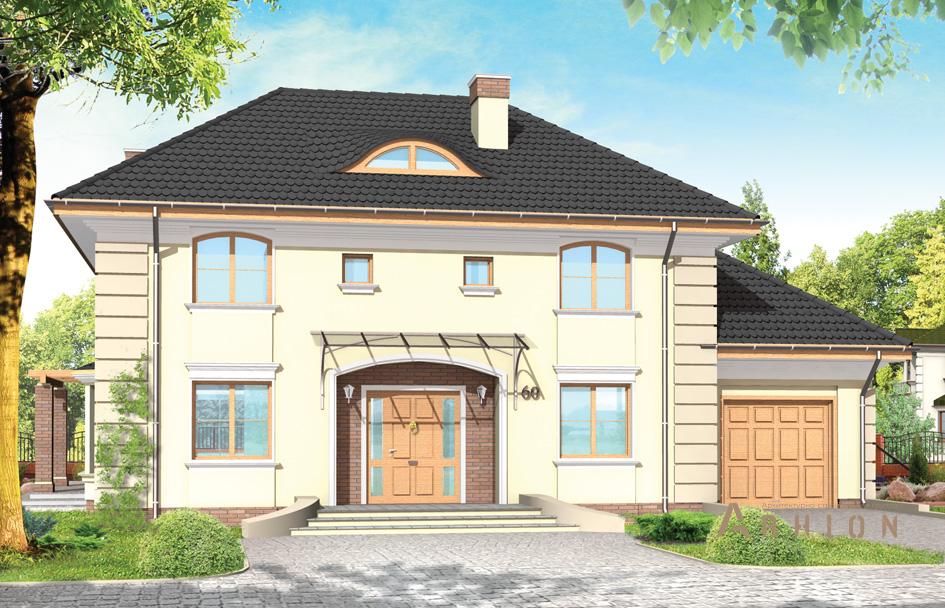 1. Проект двухэтажного дома в прованском стиле с четырехскатной, mp-080, площадью - 270 кв c мансардой, терассой, балконом, гаражом, эркером