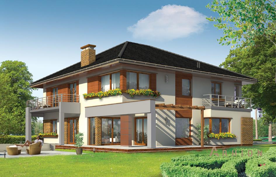 6. Проект двухэтажного дома в современном стиле с четырехскатной, mp-081, площадью - 423 кв c терассой, балконом, гаражом