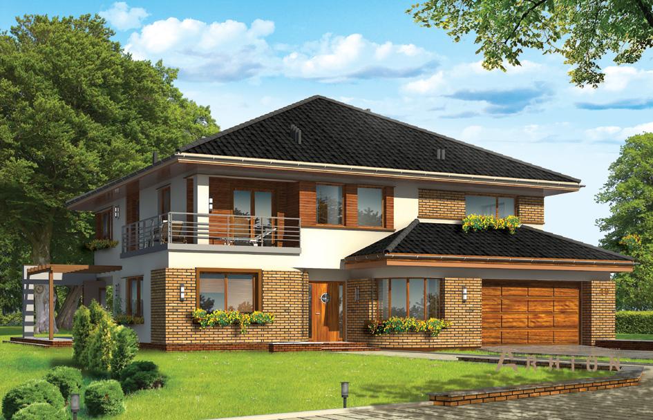 1. Проект двухэтажного дома в современном стиле с четырехскатной, mp-081, площадью - 423 кв c терассой, балконом, гаражом