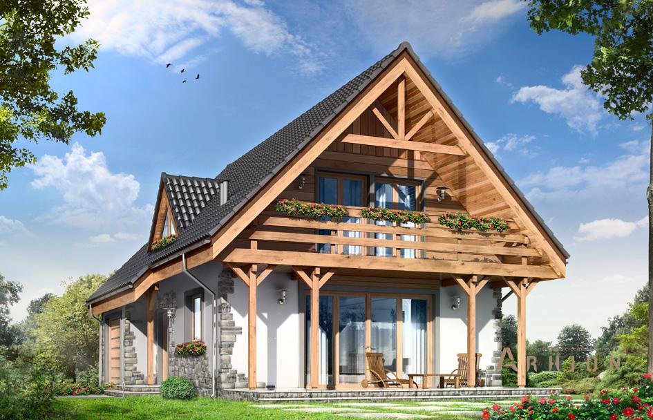 2. Проект одноэтажного дома в канадском стиле с двускатной кровлей, mp-082, площадью - 138 кв c мансардой, терассой, балконом, гаражом