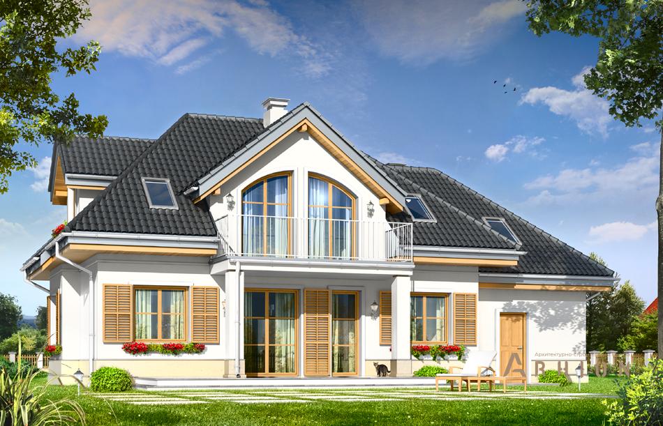 2. Проект одноэтажного дома в прованском стиле с многоскатной кровлей, mp-083, площадью - 228 кв c мансардой, терассой, балконом, гаражом, эркером