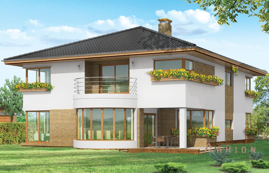 2. Проект двухэтажного дома в современном стиле с четырехскатной, mp-084, площадью - 452 кв c цокольным этажом, сауной, терассой, балконом, гаражом, эркером