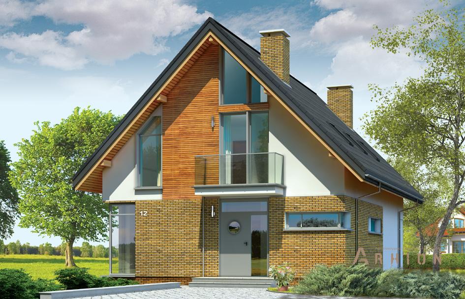 1. Проект одноэтажного дома в европейском стиле с двускатной кровлей, mp-108, площадью - 197 кв c мансардой, терассой, балконом