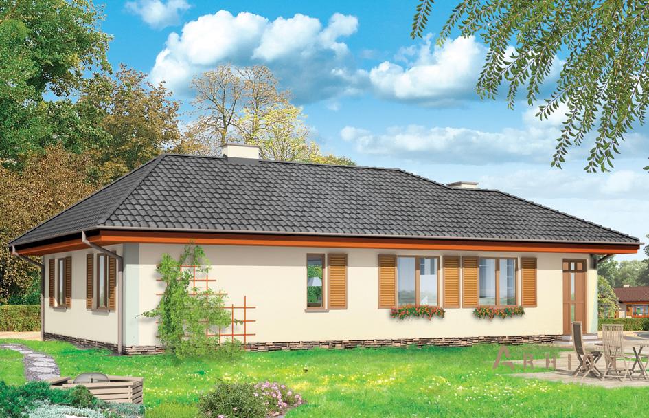 2. Проект одноэтажного дома в европейском стиле с четырехскатной, mp-114, площадью - 144 кв c терассой, эркером