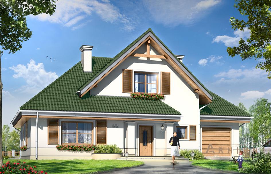 1. Проект одноэтажного дома в прованском стиле с многоскатной кровлей, mp-118, площадью - 236 кв c мансардой, терассой, балконом, гаражом