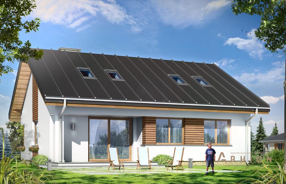 3. Проект одноэтажного дома в канадском стиле с двускатной кровлей, mp-119, площадью - 114 кв c мансардой, терассой