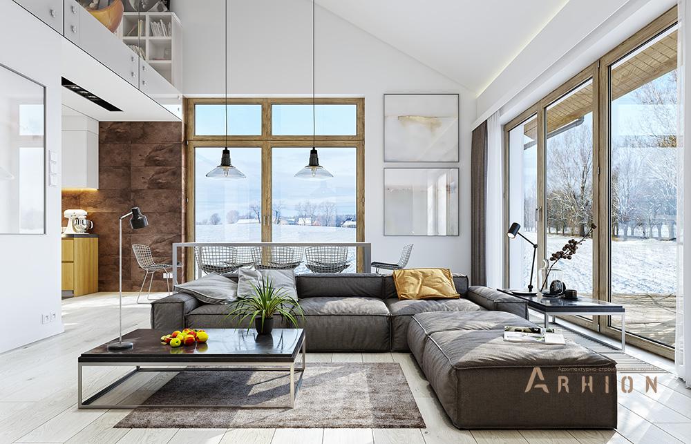 7. Проект одноэтажного дома в канадском стиле с двускатной кровлей, mp-120, площадью - 207 кв c терассой, гаражом