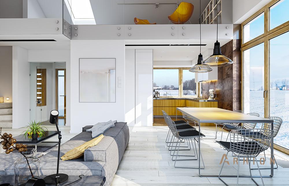 6. Проект одноэтажного дома в канадском стиле с двускатной кровлей, mp-120, площадью - 207 кв c терассой, гаражом