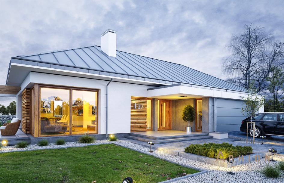 2. Проект одноэтажного дома в современном стиле с четырехскатной, mp-121, площадью - 207 кв c терассой, гаражом