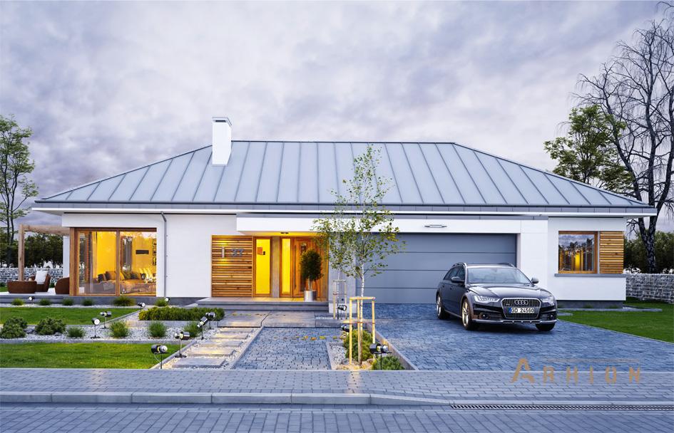 1. Проект одноэтажного дома в современном стиле с четырехскатной, mp-121, площадью - 207 кв c терассой, гаражом