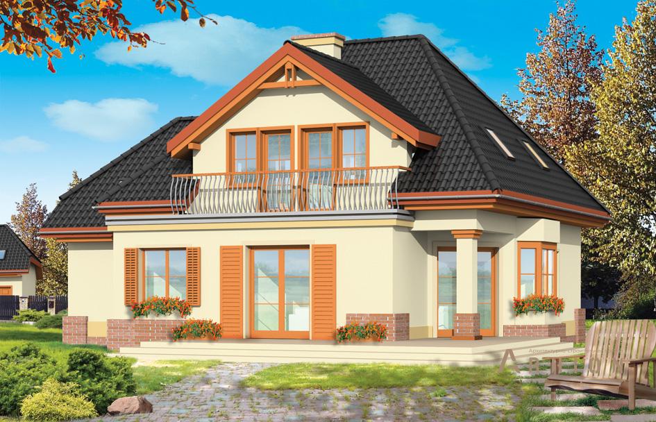 2. Проект одноэтажного дома в европейском стиле с многоскатной кровлей, mp-124, площадью - 225 кв c мансардой, терассой, балконом, гаражом, эркером