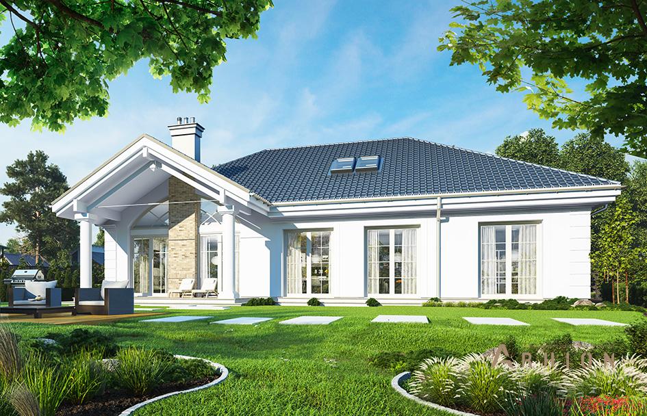 4. Проект одноэтажного дома в классическом стиле с четырехскатной, mp-125, площадью - 227 кв c терассой, гаражом, вторым светом