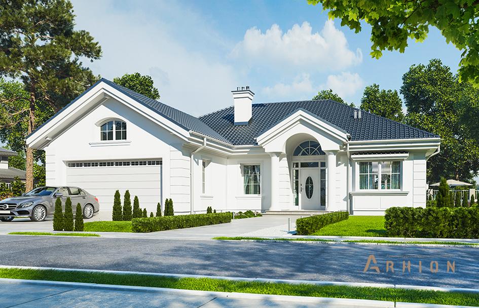 1. Проект одноэтажного дома в классическом стиле с четырехскатной, mp-125, площадью - 227 кв c терассой, гаражом, вторым светом