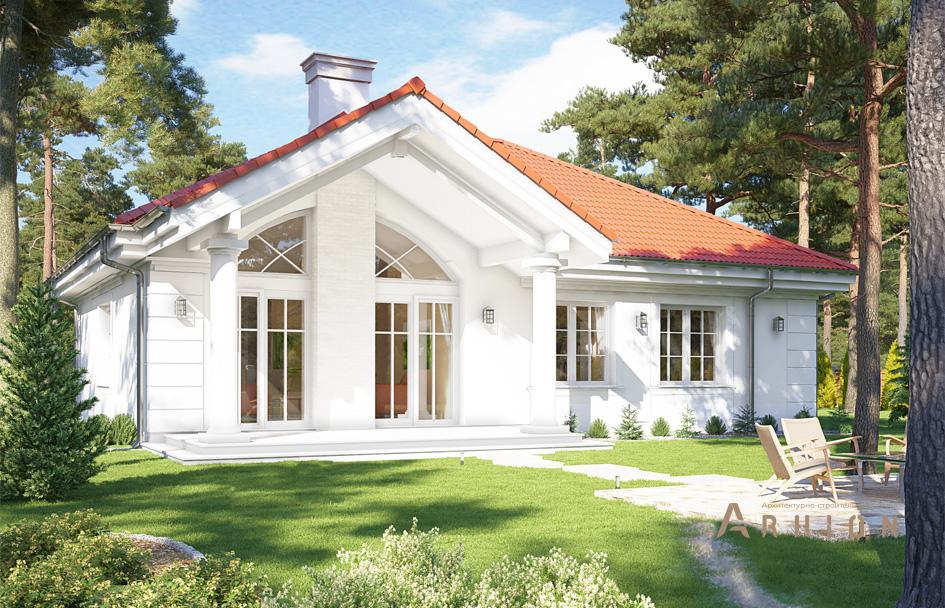 2. Проект одноэтажного дома в европейском стиле с четырехскатной, mp-126, площадью - 170 кв c терассой, гаражом