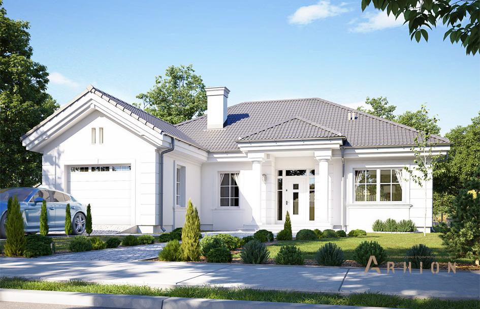 1. Проект одноэтажного дома в американском стиле с многоскатной кровлей, mp-127, площадью - 199 кв c терассой, гаражом, вторым светом