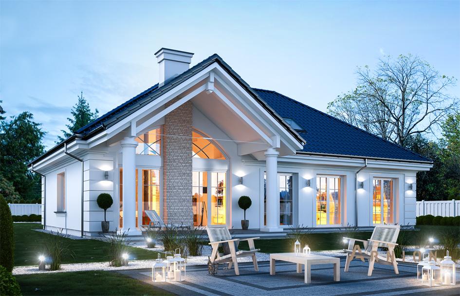 2. Проект одноэтажного дома в современном классическом стиле с многоскатной кровлей, mp-130, площадью - 219 кв c мансардой, терассой, гаражом