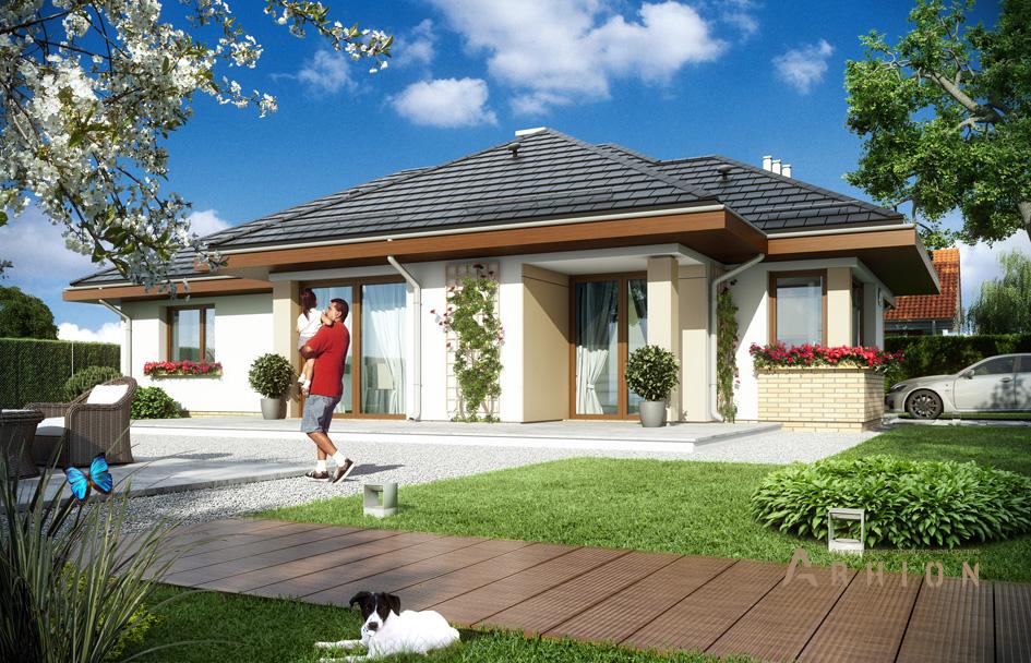 2. Проект одноэтажного дома в современном стиле с четырехскатной, mp-131, площадью - 125 кв c терассой, гаражом