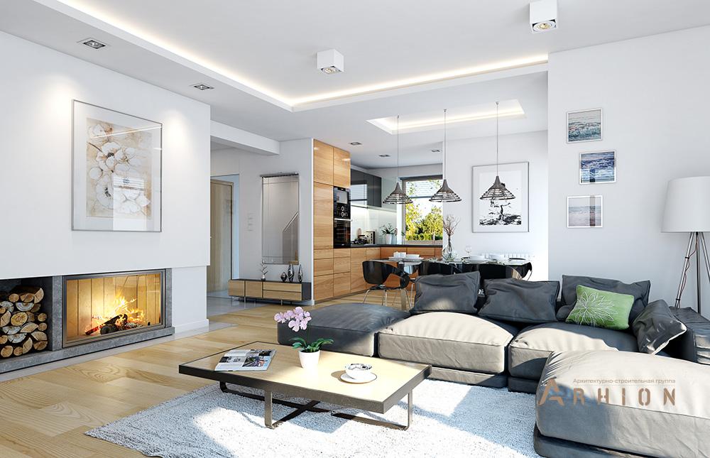 6. Проект одноэтажного дома в современном стиле с четырехскатной, mp-131, площадью - 125 кв c терассой, гаражом