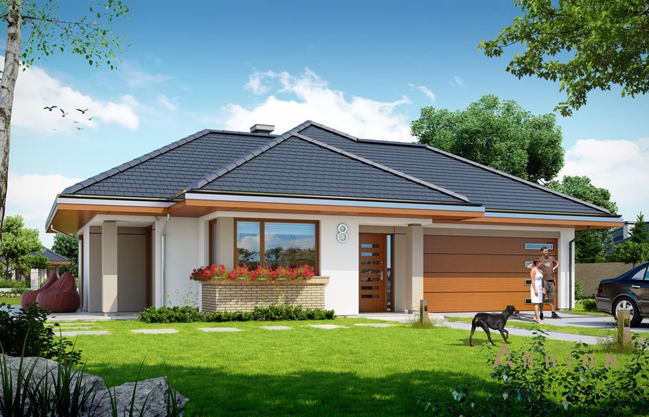 1. Проект одноэтажного дома в прованском стиле с многоскатной кровлей, mp-132, площадью - 177 кв c мансардой, терассой, гаражом